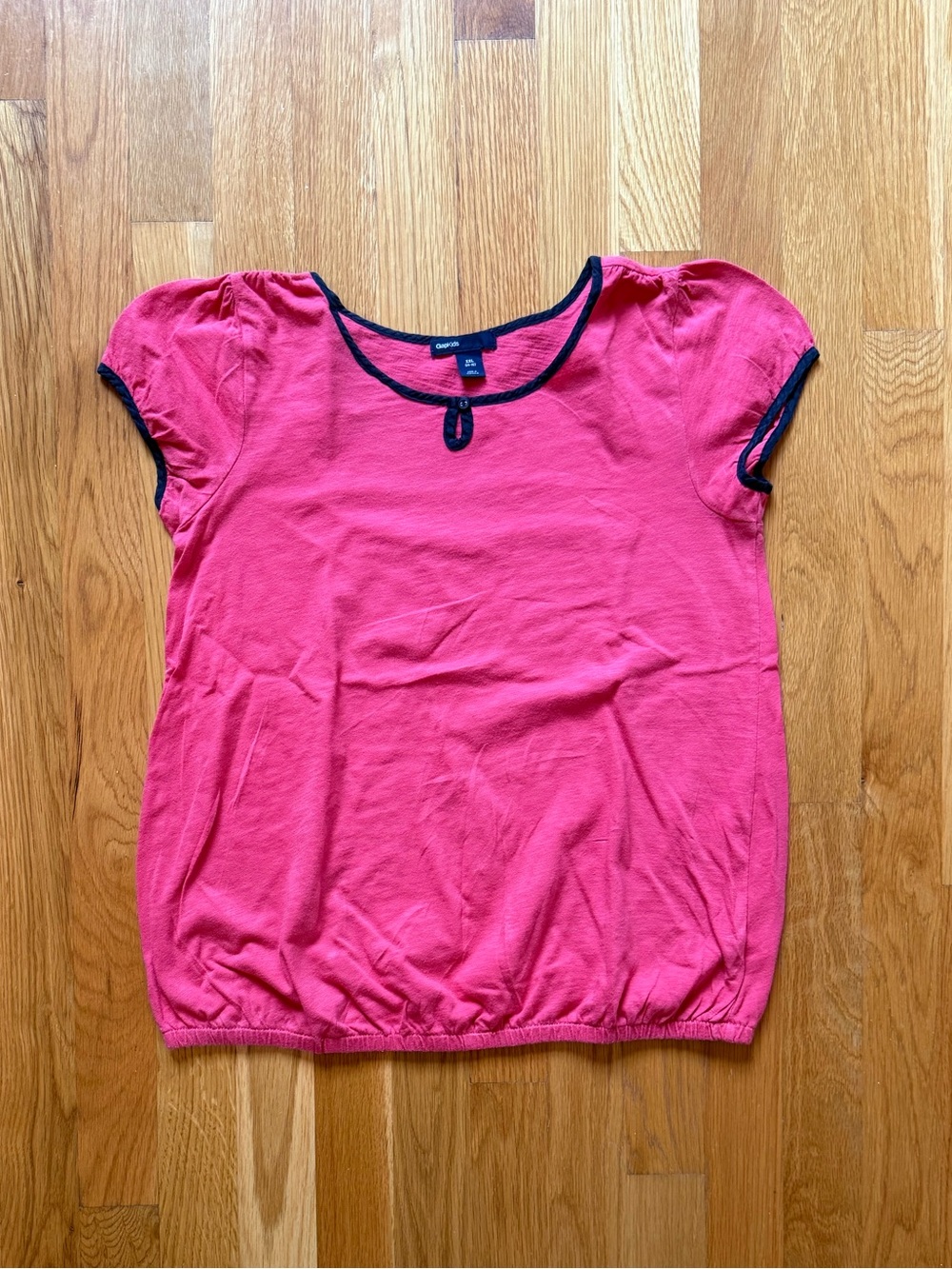 GAPKids Pink Cap Sleeve Knit Top with Contrast Navy Blue Trim